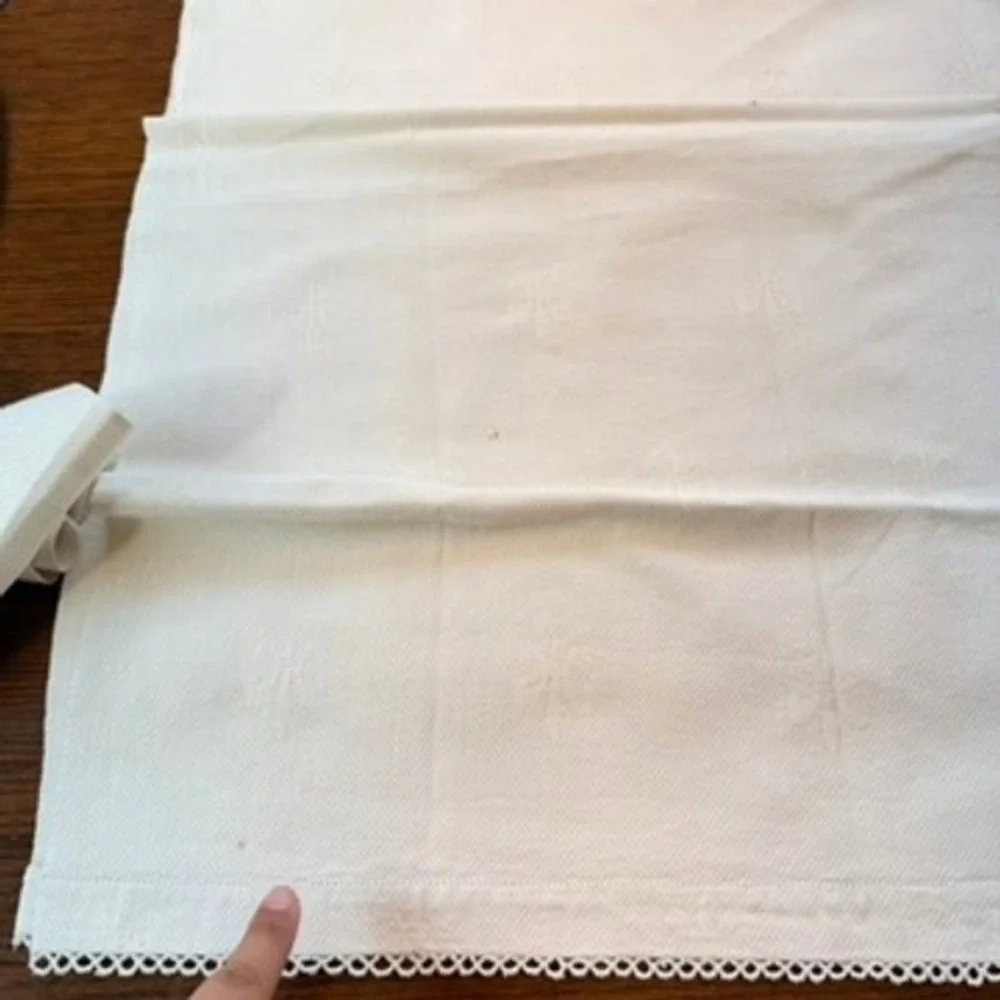 Set of 3 Vintage‎ White Linen Table Runners Damask Fleur de Lis